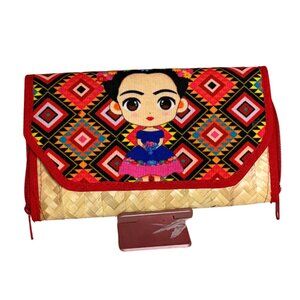 Frida Kahlo Colorful Woven Zippered Wallet Clutch